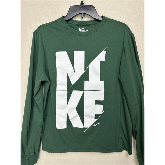 Nike Green Long Sleeve Shirt BIG Spellout Graphic Mens Size Large - Picture 1 of 9